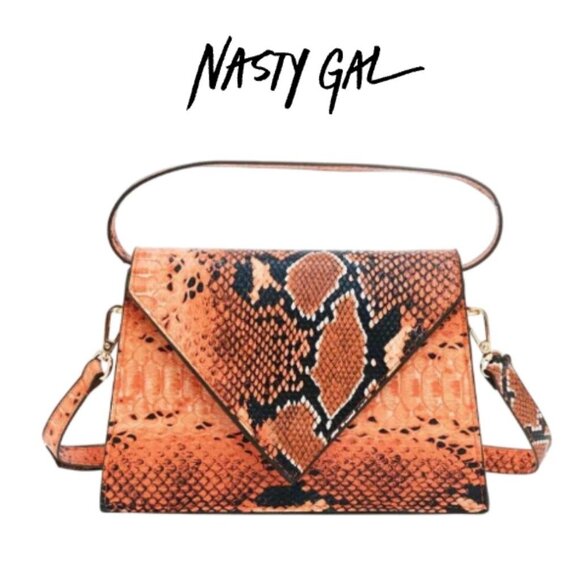 Nasty Gal Handbags - NWT New Nasty Gal Want Bite Me Snake Print Crossbody Bag Top Handle Snap Closure